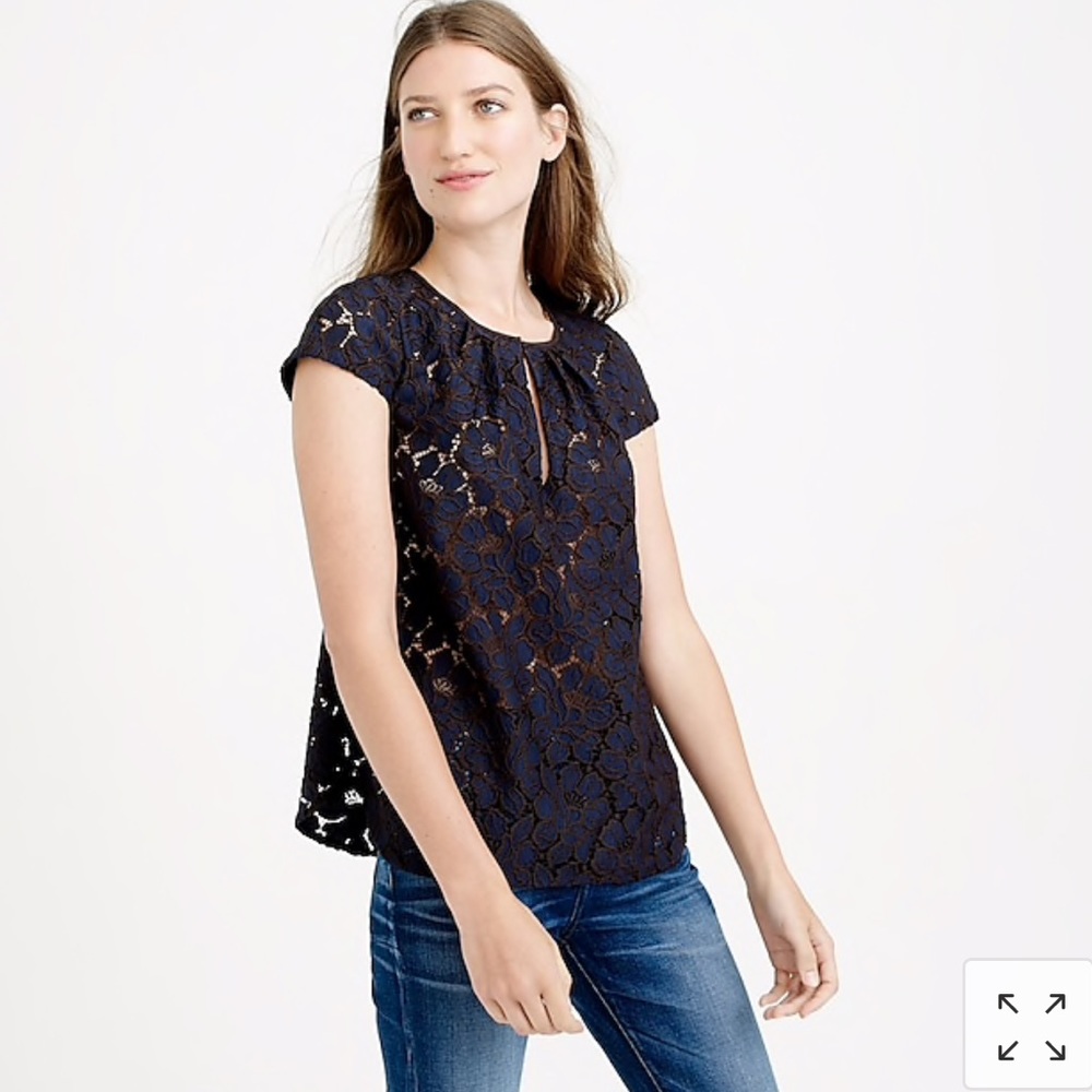 J. Crew Cap Sleeve Floral Lace Top